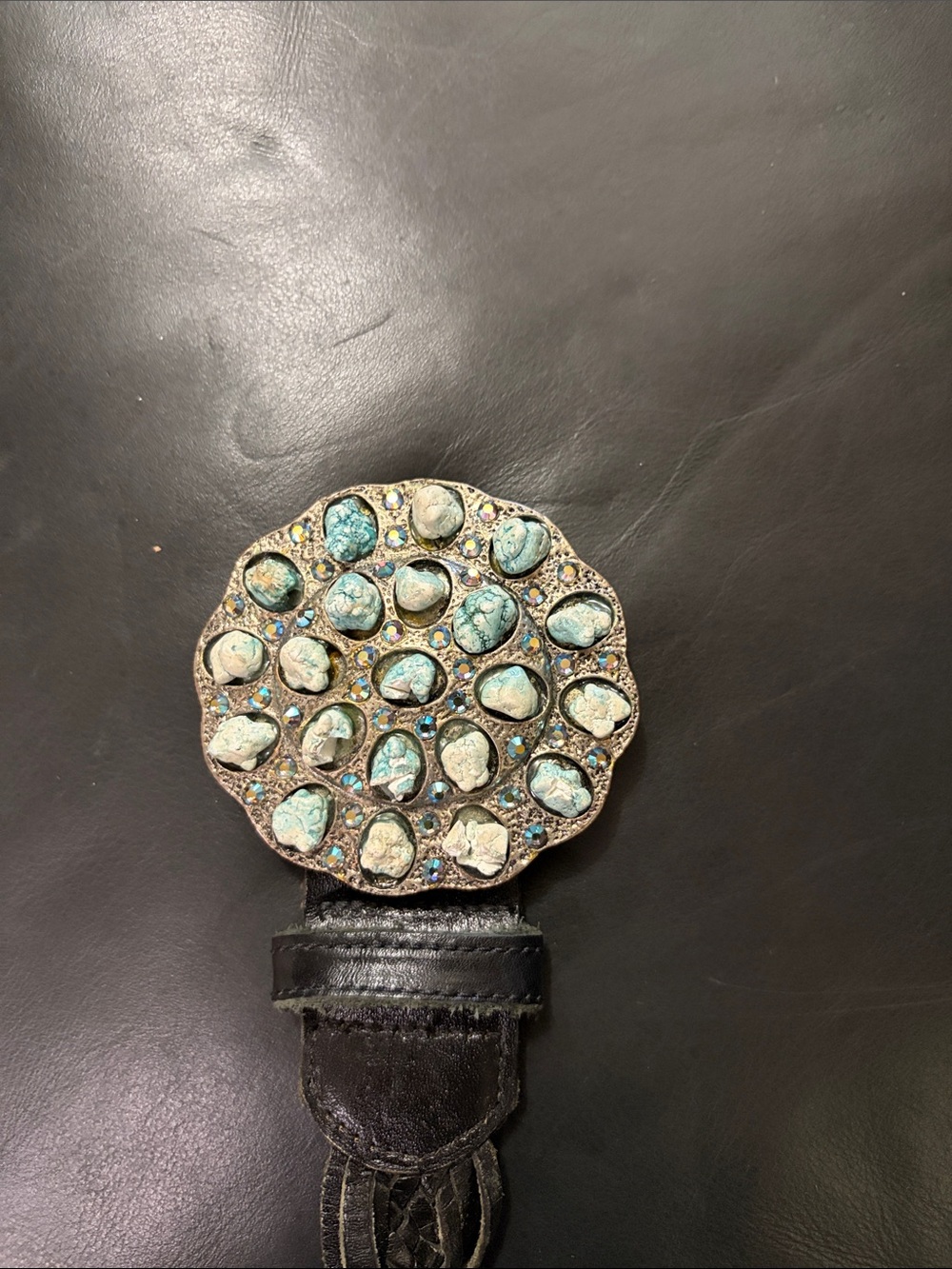 Leatherock Turquoise-Accented Round Stone Buckle Belt